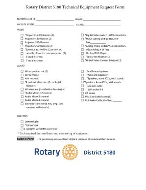 Fillable Online Rotary District Technical Equipment Request Form