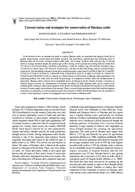 current status  strategies  conservation  hariana cattle