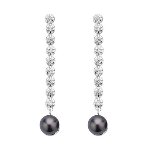 Buy Tahitian Cultured Pearl Drop Earrings White Zircon Accent Earrings Rhodium Over Sterling