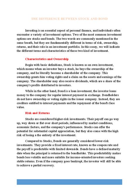 THE Difference Between Stock AND BOND THE DIFFERENCE BETWEEN STOCK