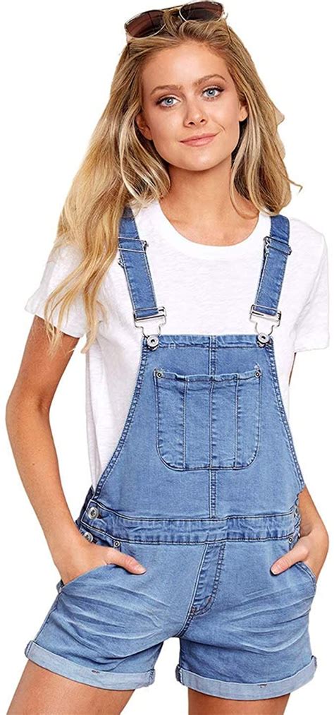 Overall Shorts For Women Girl Cute Denim Bib Overall Pants Stretch