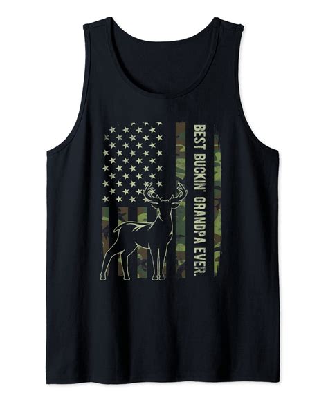 Mens Best Buckin Grandpa Ever Camo American Flag Deer Hunting Tank Top