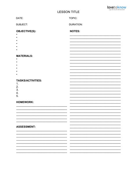 Simple Lesson Plan Template for Elementary School Download Fillable PDF ...