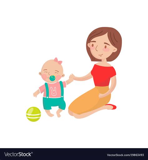 Mom playing ball with her little baby son cartoon Vector Image