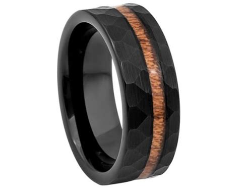 Koa Wood Ring Mens Wedding Band 8mm Tungsten Carbide Hawaiian Koa Wood Wedding Band Anniversary