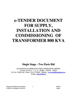 Fillable Online E TENDER DOCUMENT FOR SUPPLY INSTALLATION AND Fax