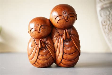 Statue De Couple Jizo En Bois Sculpture De Bouddha Japonais Cadeau Pour La Saint Valentin