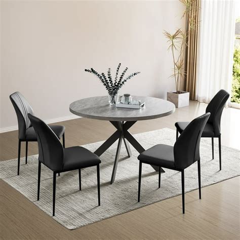 Zerifevni 464 Round Dining Table Set For 4 6 Mid Century Style Steel Legs Space Saving