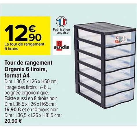 Promo Tour De Rangement Organix 6 Tiroirs Format A4 Chez Carrefour