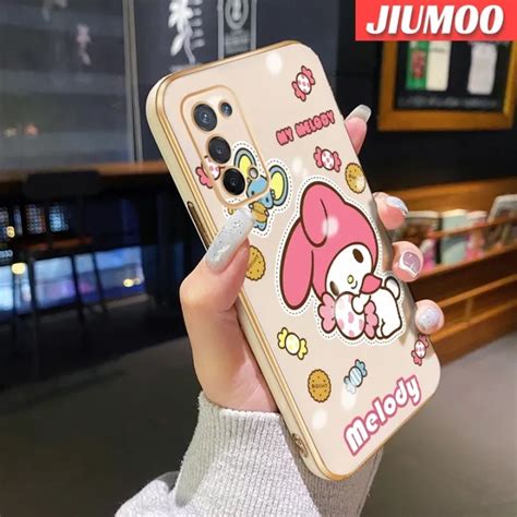 Jiumoo เคสปลอกสำหรับ Oppo A74 5g A54 5g เคสกรณีการ์ตูนลูกอมกระต่ายการออกแบบใหม่ชุบตารางขอบแบบ