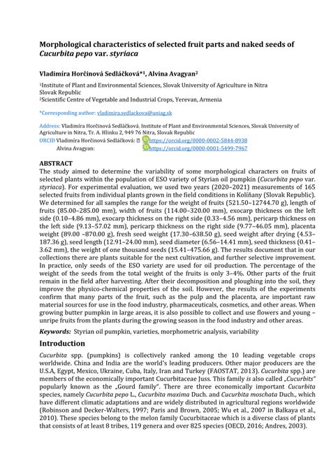 Pdf Morphological Characteristics Of Selected Fruit Parts And Naked