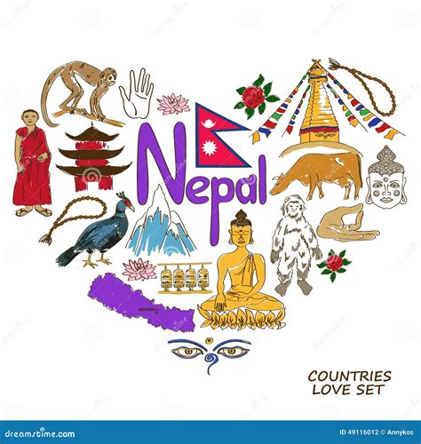 Nepal Symbols in Heart Shape Concept Stock Vector - Illustration of ...