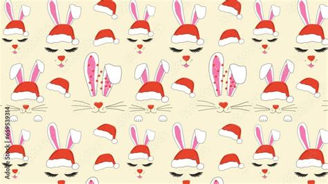 Faces Of A Cute Christmas Rabbits With A Garland Animation Loop