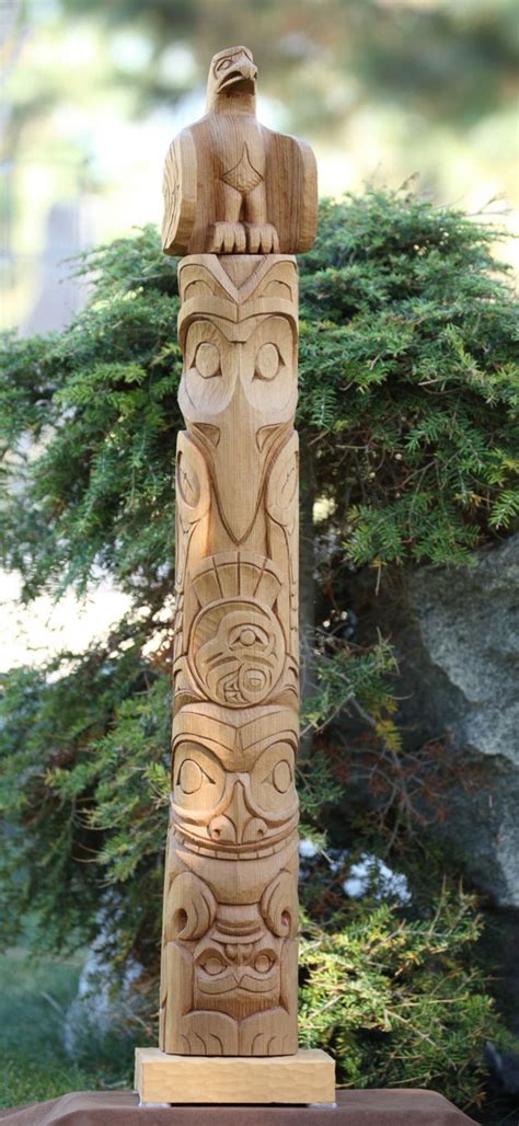 Hand Carved Native American Totem Pole Woodcarving Western Etsy