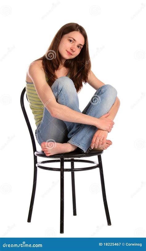 Girl Top Sit On Stool Truck Up Both Legs Stock Image Image Of Seat