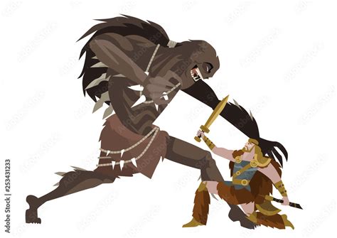 Beowulf Fighting The Grendel Stock Vector Adobe Stock