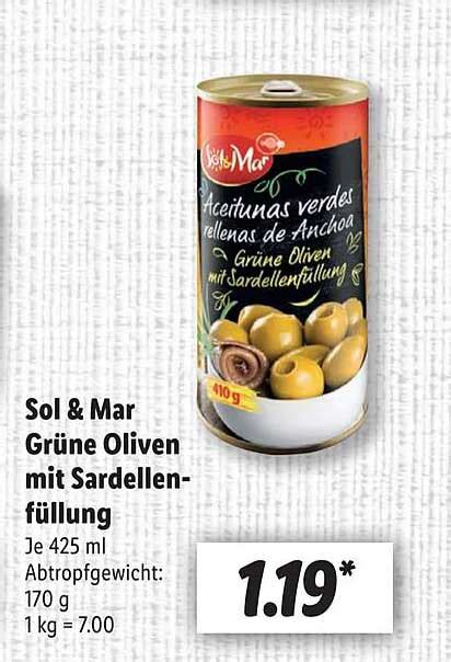 Sol mar Grüne Oliven Mit Sardellenfüllung Angebot bei Lidl 1Prospekte de