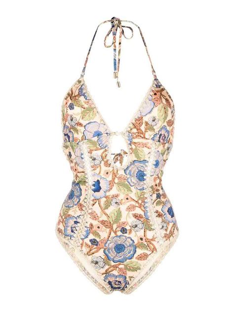 Zimmermann Womens Junie Floral Crochet Edge One Piece Swimsuit In