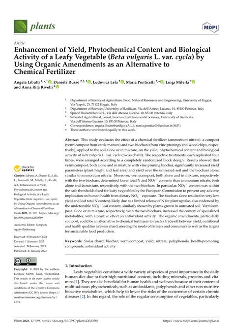 Pdf Enhancement Of Yield Phytochemical Content And Biological Activity Of A Leafy Vegetable