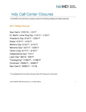 Fillable Online Indy Call Center Closures Fax Email Print Pdffiller