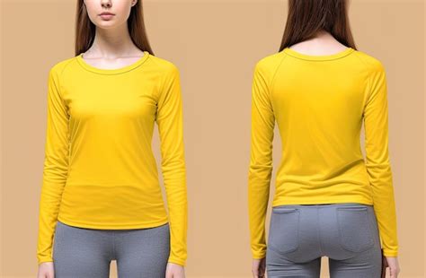 Premium AI Image | Woman wearing a yellow Tshirt with long sleeves Front and back view