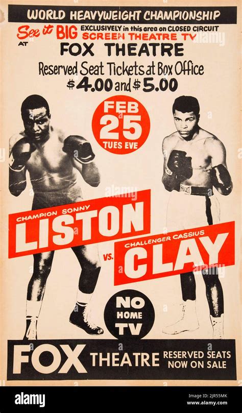 1964 Cassius Clay Vs Sonny Liston Cartel De Lucha En Circuito Cerrado