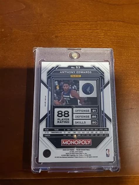 2022 23 MONOPOLY PRIZM Anthony Edwards Pass Go Argent SP Timberwolves