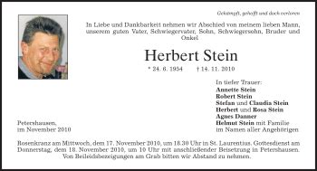 Traueranzeigen Von Herbert Stein Trauer Merkur De