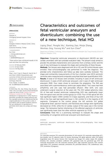 Pdf Characteristics And Outcomes Of Fetal Ventricular Aneurysm And