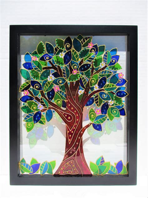 Arbre De Vie Art Peinture En Verre Boho Décor Vitrail Art Etsy France