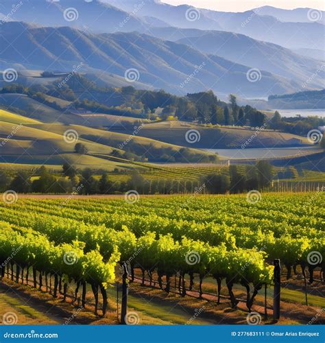 A Picturesque Vineyard With Rows Of Grapevines And A Mountain Range In