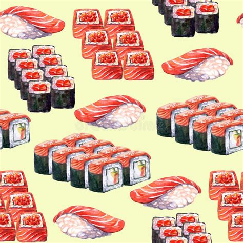 Motif Sans Couture Avec Sushi Alimentaire Japonais Et Rouleaux