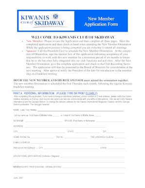 Fillable Online New Member Application Form Kiwanis Club Of Skidaway