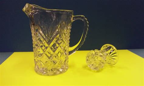 Matching Cut Glass Pitcher And Toothpick Holder Etsy