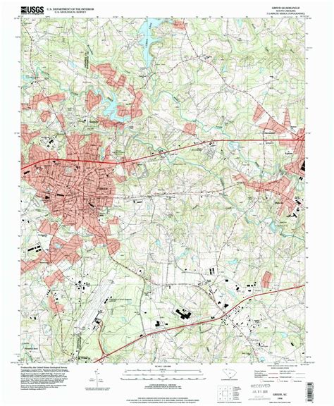 Classic USGS Greer South Carolina 7.5'x7.5' Topo Map – MyTopo Map Store