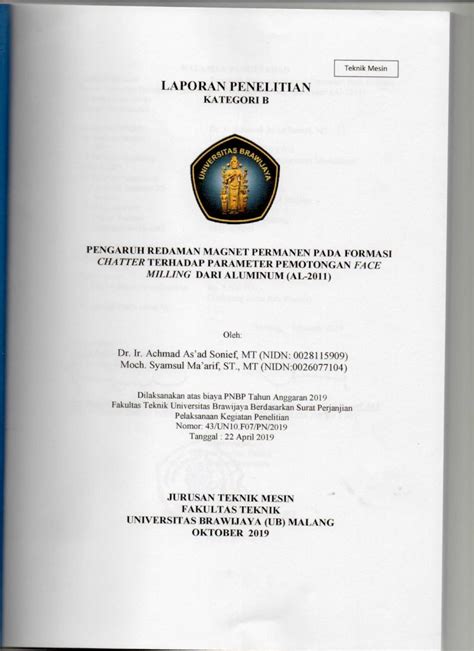 PDF Universitas Brawijaya Teknik Mesin LAPORAN PENELITIAN