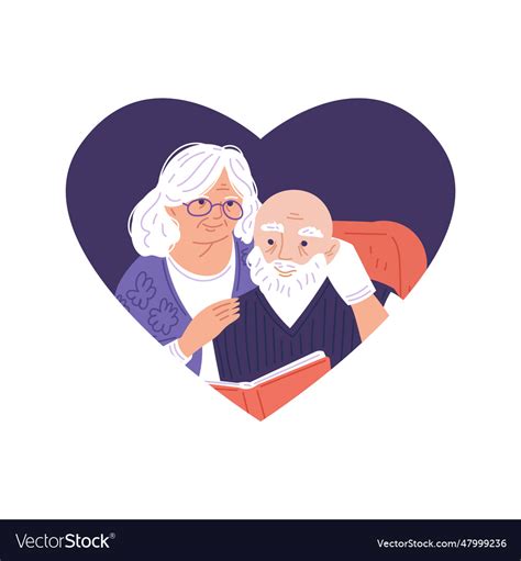 Cartoon grandparents lovely hugging and read book Vector Image