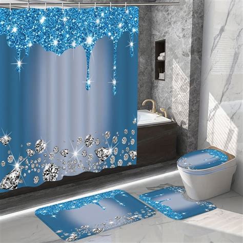 Temu｜4pcs Bathroom Shower Curtain Set Sparkling Diamond Pattern Bathroom Curtain With  In 2024