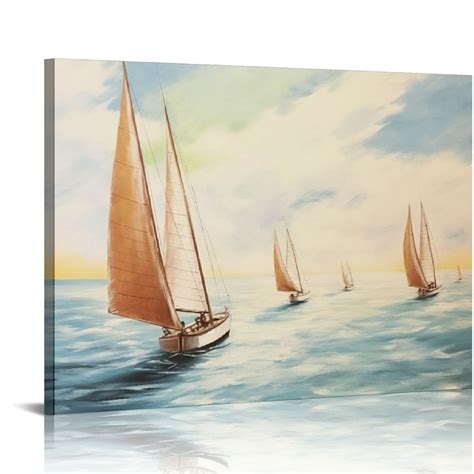 Nawypu Canvas Wall Art Sailboats Blue Ocean Sailboat Wall Art Coastal