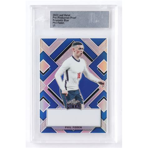 Phil Foden 2022 Leaf Metal Pre Production Proof Prismatic Blue 11