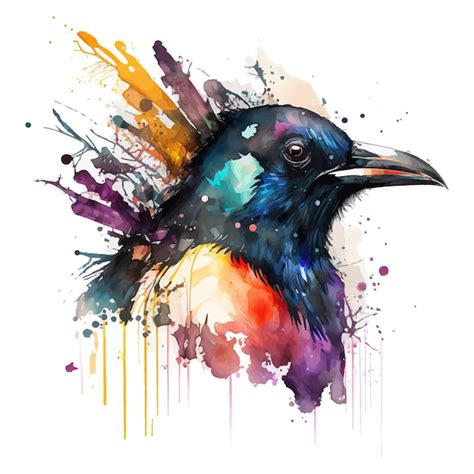 Magpie Museau Illustration Aquarelle Splash Coloré Vecteur Premium