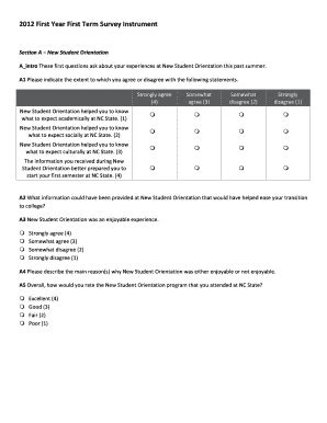 Fillable Online Assessment Dasa Ncsu First Year First Term Survey