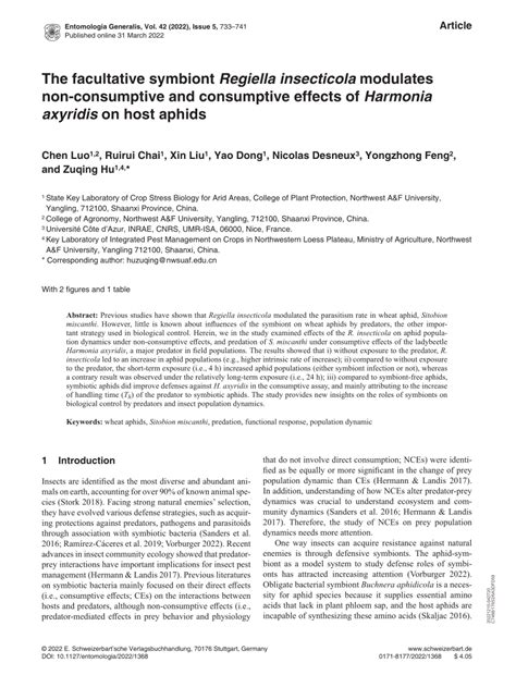 PDF The Facultative Symbiont Regiella Insecticola Modulates Non