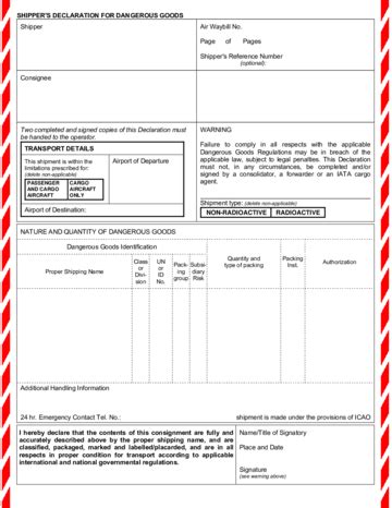 Dangerous Goods Declaration Form Fillable Printable Pdf Forms