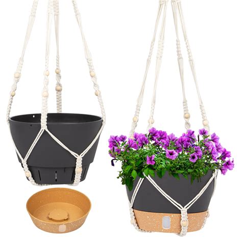 Qcqhdu Pack Inch Plastic Black Hanging Planters With Hooks