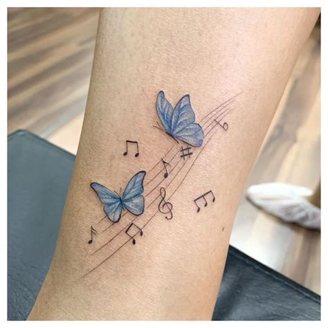 Butterfly Minimal Music Notes Tattoo On Calf Shin Id Small