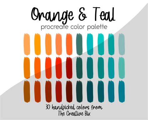 Orange and Teal Procreate Palette, 30 Colors, Color Palette, Procreate ...