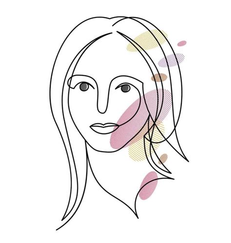 Beautiful Face Attractive Woman Vector Linear Drawing Sensitive