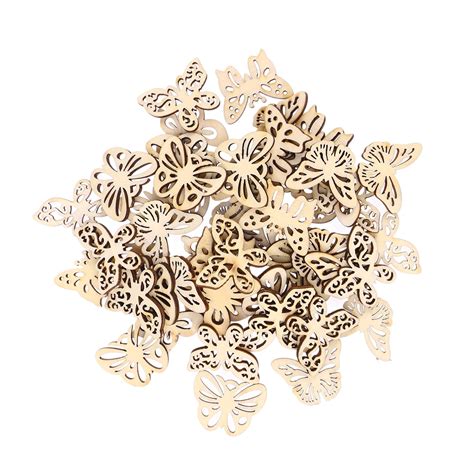 NUOLUX 50pcs Mixed DIY Hollow Wooden Butterflies Cutouts Craft