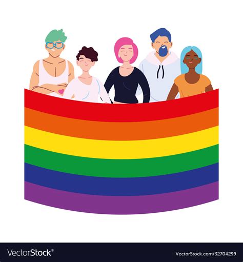 Women And Men Cartoons With Lgbti Flag Royalty Free Vector